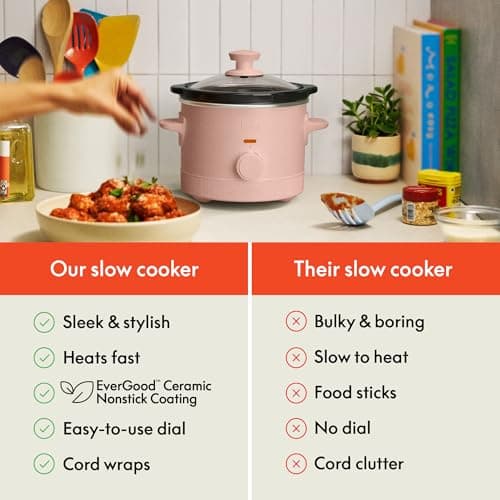 bella 1.5 Qt Slow Cooker with 3 Heat Manual Control, Ceramic Nonstick Coating, Dishwasher Safe Stoneware Pot and Tempered Glass Lid, Tangle Free Cord Wrap & Cool Touch Handles, Blossom 7