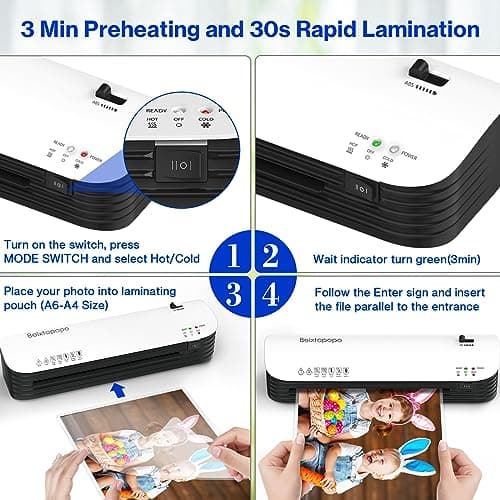 Thermal Laminator, 8.5x11 Laminator, 9 Inch Laminater Machine with 12 Laminating Sheets, A4/A5/A6 Personal Hot Cold Laminating Machine for Home School Teachers Office, Anti-Jam 8