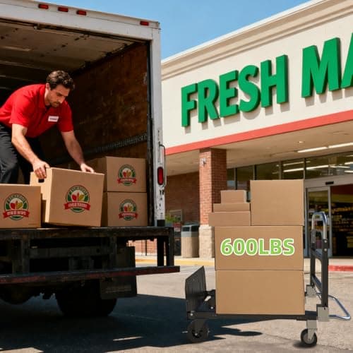 3 in 1 Folding Hand Truck, 600Lbs Capacity, Heavy Duty Collapsible Cart with Retractable Handle and 4 Rubber Wheels, Moving Dolly for Moving Home, Office, Food Service, Shopping Mall, Warehouse 9