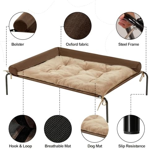 ROMROL Elevated Dog Bed - Cooling Raised Dog Cot with Bolster, Breathable Mesh, Chew Resistant, Portable Pet Cot, Medium 6