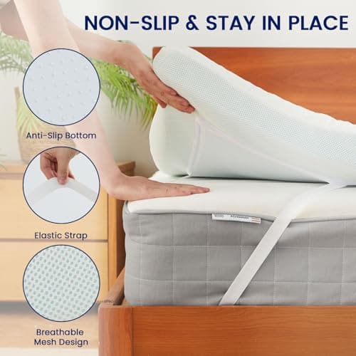Belffin 3 Inch Gel Memory Foam Mattress Topper Twin XL Size, Dorm Bed Mattress Topper Waterproof for Body Support & Pressure Relief, with Removable Cover, Soft & Breathable, White 6