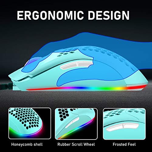 ZIYOU LANG Wired Lightweight Gaming Mouse,6 RGB Backlit Mouse with 7 Buttons Programmable Driver,6400DPI Computer Mouse,Ultralight Honeycomb Shell Ultraweave Cable for PC Gamers,PS4(Green) 6