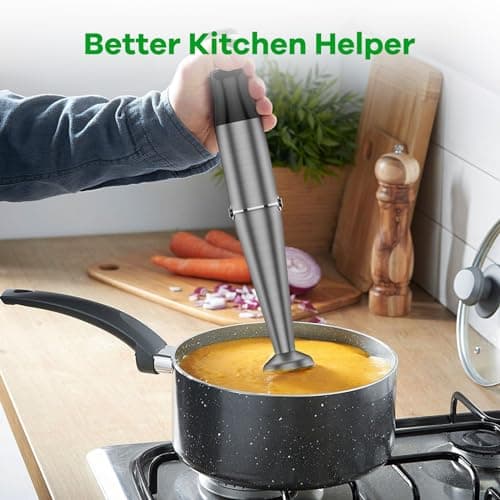 Immersion Blender Handheld Corded Hand Blenders Set 1100W, Trigger Variable Speed 5 in 1 Stick Emulsifier with Chopper, Whisk and Frother for Soup, Baby Food and Smoothies 6