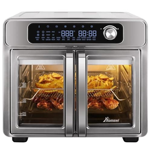 Romswi 26QT French Door Air Fryer Toaster Oven Combo, 24 Cooking Functions and Digital Controls, Fits 12" Pizza, 6 Slices of Toast, Rotisserie 6lb Chicken, 6 Accessories Included 9