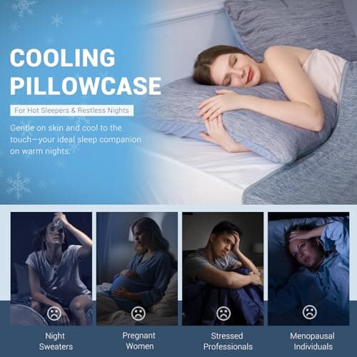 Elegear Cooling Pillow Cases for Hot Sleepers, Japanese Q-Max 0.5 Cooling Pillowcases, Both Sides(Cooling/Cotton), Breathable Soft Pillowcase for Hair and Skin, Set of 2-Blue (Standard (20" x 26")) 7