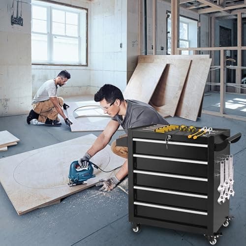 Barphygo Rolling Tool Chest, 5 Drawers Metal Tool Box with Wheels Garage Storage Cabinets Locking Tools Drawer Organization Workbench Toolbox for Repair Shop, Workshop & Warehouse 7