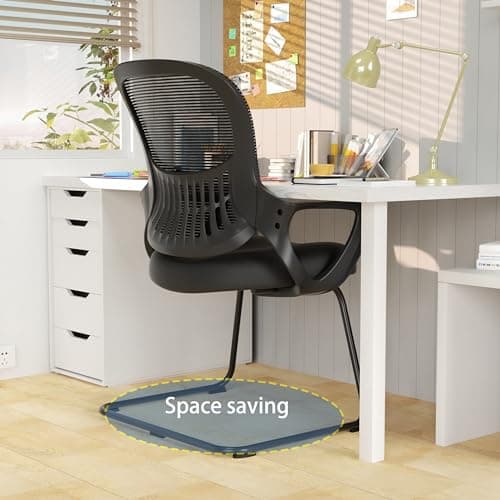 DUMOS Office Desk Chair with Sled Base, Ergonomic Executive Mesh Computer Chairs with Lumbar Support for Home Conference Room Bedroom Waiting Reception Guest Student 6
