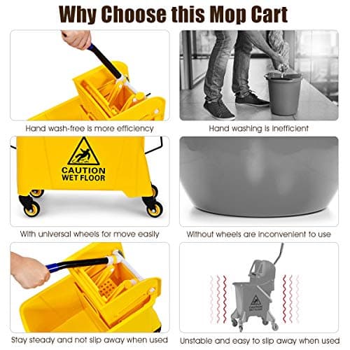 Goplus Commercial Mop Bucket with Wringer, Household Portable Mop Bucket, Ideal for Household and Public Places Floor, 21 Quart Capacity, Yellow (21 Quart) 3
