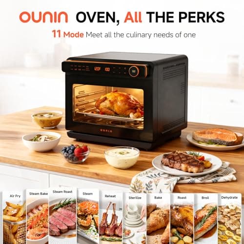 OUNIN 24L Steam and Air Fryer Combo Countertop Oven,11-in-1 Convection Baking and Steam,Bake,Broil,Dehydrate,304 Stainless Steel,Fast Cooking with Precise Electronic Temperature Control,for Gifting 5