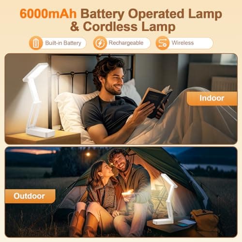 Rechargeable Lamps Cordless Lamps,6000mAh Battery Powered Lamp,3 Colors+Dimmable Desk Light,Rechargeable Table Lamp with USB Charging Port+45min-Timer,Wireless & Portable Light,Battery Operated Lights 2