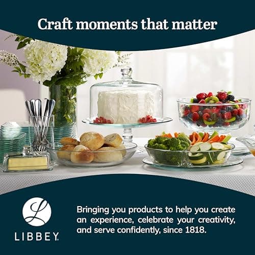 Libbey Selene Glass Cake Stand with Dome Lid, Elegant Curved Footed, Covered Cake Stand, Versatile Serving Dish for Variety of Desserts and More 6