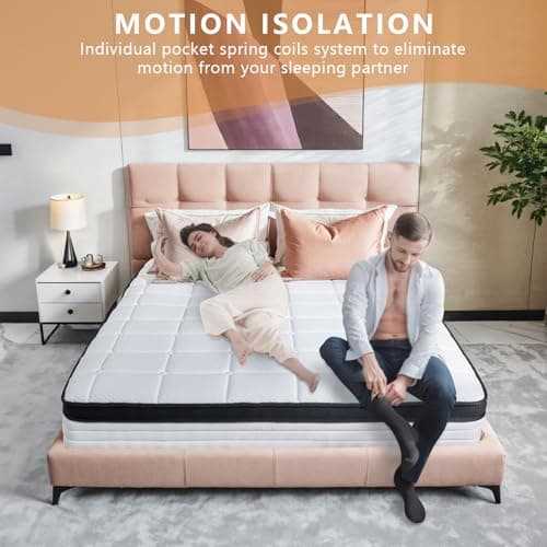 KUDSQ Queen Size Mattress, 10 Inch Queen Mattress in a Box with Memory Foam and Pocket Spring for Pressure Relief & Comfort Sleep, Medium Firm Feel, Fiberglass Free Bed in a Box/CertiPUR-US 6