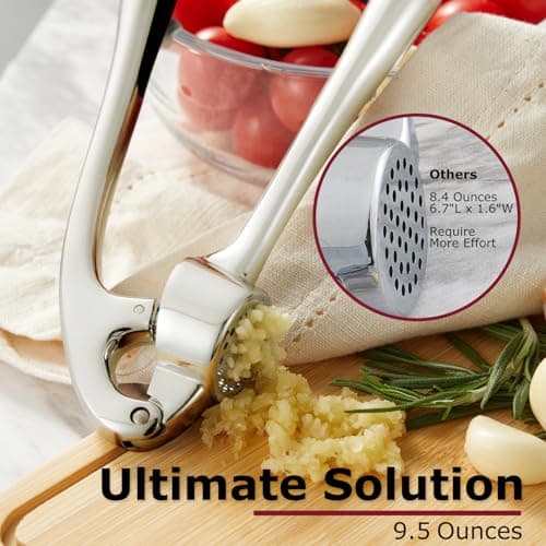 Kitessensu High Effective Garlic Press With Studs, Heavy Duty Garlic Mincer, Easy to Squeeze and Clean, Rust Proof & Dishwasher Safe, Ginger Crusher- Imperial Silver 8