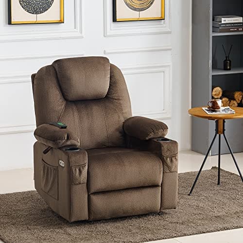MCombo Medium Power Lift Recliner Chair Sofa with Massage and Heat for Elderly, 3 Positions, Cup Holders, and USB Ports, 2 Side Pockets, Fabric 7040 (Medium, Mocha) 9