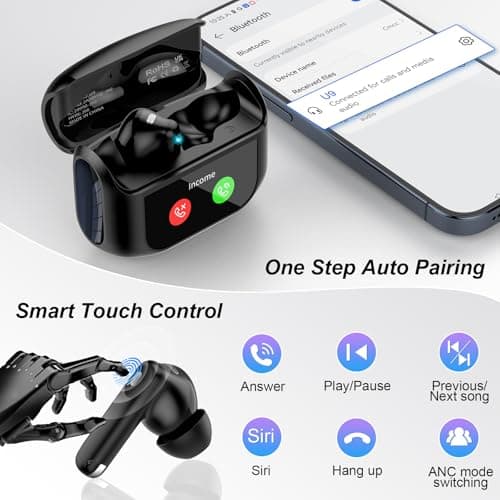 Wireless Earbuds, Bluetooth 5.4 Headphones Multi-Function Touch Screen with 5 EQ Modes, 48H Ear Buds Bass Stereo with ANC Noise Cancelling/Transparency Mode, IPX7 Bluetooth Earbuds for Android/iOS 7