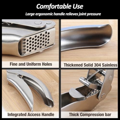 VOVOLY Premium Garlic Press Stainless Steel, No need to Peel Garlic Presser, Heavy Duty Professional Grade Double Lever-Assisted Garlic Mincer with High Capacity Chamber- Easier Clean Garlic Crusher 5