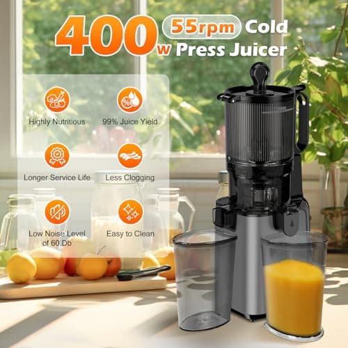 Juicer Machines with 5.8" Large Feed Chute, Cold Press Juicer for Whole Vegetables and Fruits 400W, Slow Masticating juicer Easy to Clean Juice Extractor Machine High Juice Yield 5