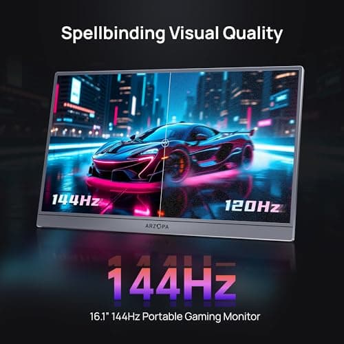 ARZOPA 16.1'' 144Hz Portable Gaming Monitor, 106% sRGB 1080P FHD Kickstand Portable Monitor with HDR, Ultra Slim, Eye Care, External Second Screen for Laptop, PC, PS5, Mac, Xbox-Z1FC Gray 5