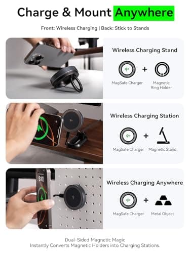 THREEKEY Qi2 MagSafe Charger, Magnetic Charger for iPhone 17/16/15/14/13/12 Series & Galaxy S25 Ultra, Qi2 Wireless Charger Dual-Sided Magnets, 15W Fast Charging Pad with 5FT USB-C Cable (Black) 7