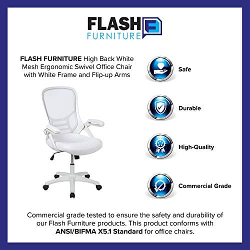 Flash Furniture Porter High-Back Swivel Office Chair with Adjustable Lumbar Support and Height, Ergonomic Mesh Desk Chair with Flip-Up Armrests, White 22