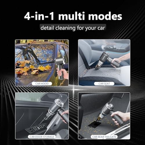 HRYCF Car Vacuum Cordless, Mini Portable Vacuum Cordless for Car, 4-in-1 20000PA High Power Portable Rechargeable Vacuum Cleaner with Brushless Motor, Small Handheld Vacuum & Air Blower & Pump-Grey 9