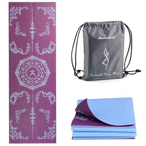 Avoalre Folding Yoga Mat, Eco-Friendly PVC Travel Yoga Mat Packable, Double Sided Non-Slip Printed Yoga Mats with Bag for Home Workout Gym Exercise Fitness Pilates Stretching (72" x 24" x 1/5" Thick)