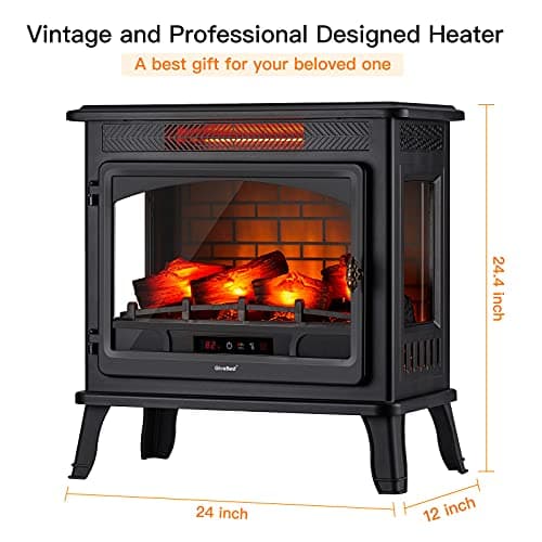 Electric Fireplace Infrared Heater 3D Freestanding Fireplace Stove Heater with Remote Control, Timer, Adjustable Flame Effect, Upgraded Safety Protection 24" 8