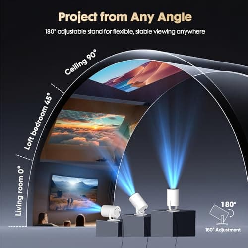 Mini Projector with Android 12 & Built-in Apps, Electric Focus Portable Movie Projector, 1080P Support, WiFi & Bluetooth, 180° Rotatable, Compatible with Smartphone, HDMI & USB 5