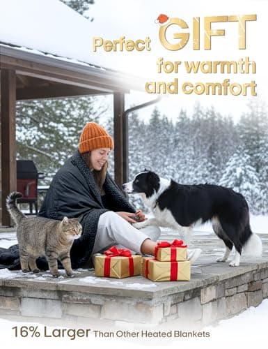 Ourea Battery Operated Heated Blanket for Outdoor Use-Rechargeable 12v Cordless Heated Blanket with 3 Heating Levels, Includes 20000mAh Power Bank, Portable for Camping, Car, Stadium, Indigo 7