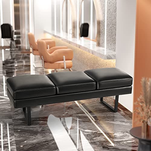 Furmax Waiting Room Chairs Faux Leather Office Guest Chair, 59.6 Inches Conference Room Chairs 3 Seats Upholstered Reception Bench, Lobby Furniture for Salon and Shop, Black 7