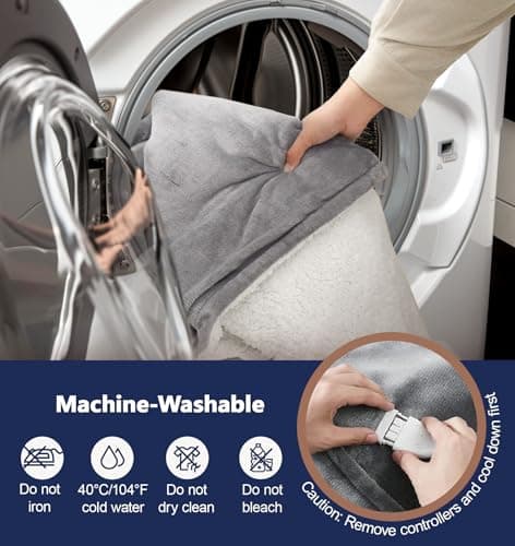 Flannel Electric Blanket King Dual Control, Heated Blanket with 20 Heat & 10 Timer Settings, Auto Shut-Off & Overheat Protection, Machine Washable, ETL Certified, 90x100 in, Gray 6