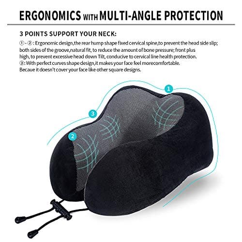 Travel Pillow, Best Memory Foam Neck Pillow Head Support Soft Pillow for Sleeping Rest, Airplane Car & Home Use (Black) 7