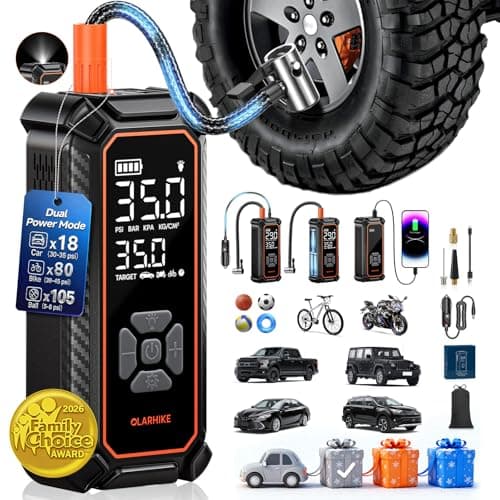 OlarHike Tire Inflator Portable Air Compressor, 150PSI Dual Power - 6000mAh & 12V DC, Cordless Air Pump for Car Tires, Bike, Motorcycle, Balls with LED & Digital Pressure Gauge, Car Gifts
