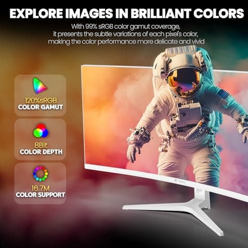 CRUA 34" Curved Gaming Monitor, WQHD 3440x1440, 120Hz Computer Monitors, 1500R VA Screen, 120% sRGB, AMD FreeSync, Blue Light Filter, HDMI 2.0 & DP 1.4, Wall Mountable Installs- White 3