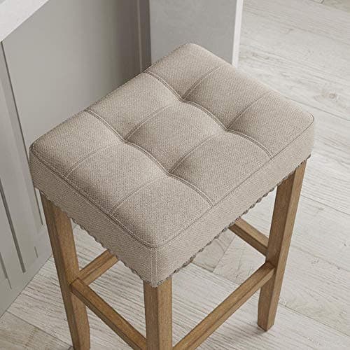 Nathan James Hylie Nailhead Wood Pub-Height Kitchen Counter Bar Stool 29", Natural Flax/Light Brown 6