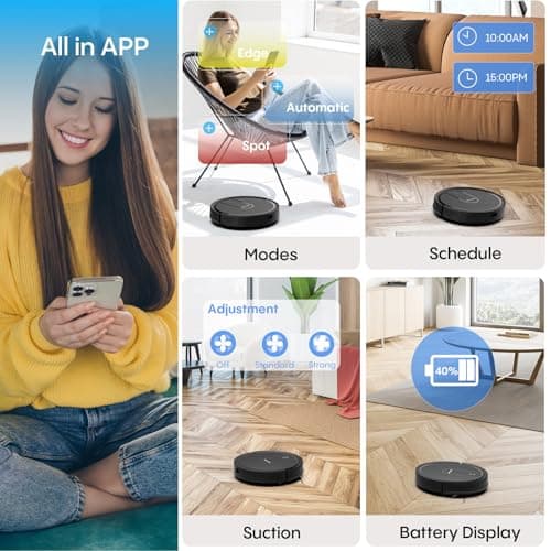 Bagotte Robot Vacuum and Mop Combo, 5000Pa Mopping Robot Vacuum Cleaner with Schedule, 4 in 1 Robotic Vacuum Cleaner,Ultra Slim,Self-Charging,Wi-Fi/Voice/App, Perfect for Pet, Hard Floors, Carpet 5