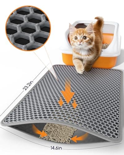 Powools Cat Litter Mat - 23.2" x 14.6" Small Litter Box Mat with Double Layers, Urine-Proof and Non-Slip Litter Trapping Mat, Easy to Clean Kitty Litter Mats for Floor, Scatter Control, Grey 7