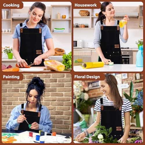 TREASO Apron for Men Women, Chef Apron with Adjustable Neck Strap, Heavy Duty Apron for Men with Pockets, Aprons for Cooking, Baking, Gardening, Woodwork, Hair Stylist, BBQ,Grill (Black) 7