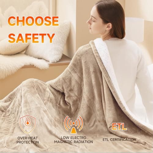 Heated Blanket Electric Blanket Queen Size 84"x90" Fast Heating Electric Blanket with Dual Control 10 Heat Levels & 10 Hours Auto-Off Overheat Protection Cozy Soft Flannel Heated Throw Blanket 5