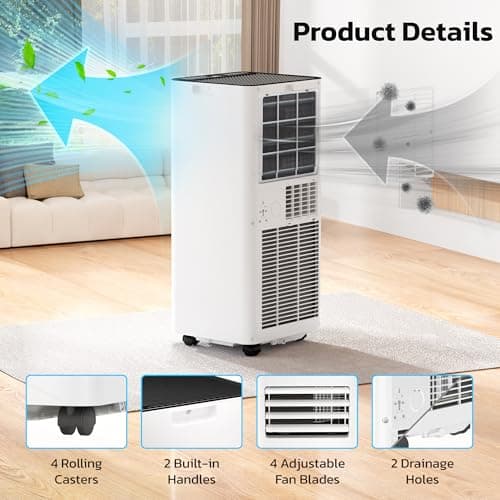 ZAFRO 8,000 BTU Portable Air Conditioners, 4 Modes Portable AC Unit with Fast Cooling/Energy Efficient/Remote/24Hrs Timer for Bedroom/Dorms/Indoor Rooms, White 5
