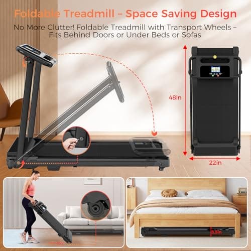 Portable Treadmill with Handle, 3.0HP Walking Pad Treadmill, Electric Compact Treadmills,Treadmills for Home Small Space with 12 Preset Programs, Walking Pad with Handle,300 LBS Capacity(Black) 6