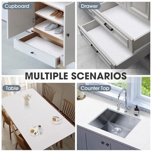 ALIUNI Drawer and Shelf Liner, Non-Slip Kitchen Cabinet Liners Non-Adhesive Thick Strong Grip Waterproof Washable Mats Protect Dresser Shelves Cupboard Bathroom Cabinets, White, 12 in X 10 FT 9