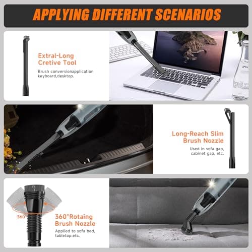 PEGOVO Hand Held Vacuum Cordless Rechargeable - High Powerful Car Vacuum Cleaner with Extra Long Cleaning Brush & Washable Filter 5