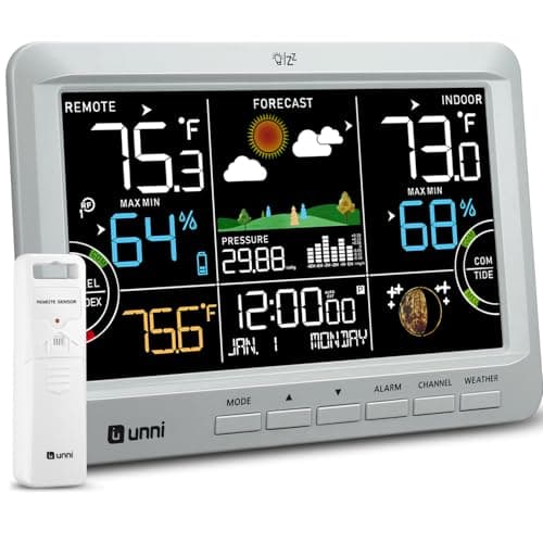 Weather Station Indoor Outdoor Thermometer Wireless, Home Atomic Clock with Large Constant Display, Inside Outside Temperature Humidity Monitor, Dew Heat Point, Barometer Grey