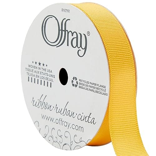 Offray Grosgrain Craft and Decorative Ribbon, 5/8" Wide, 21-Foot Spool, Yellow Gold (146628)