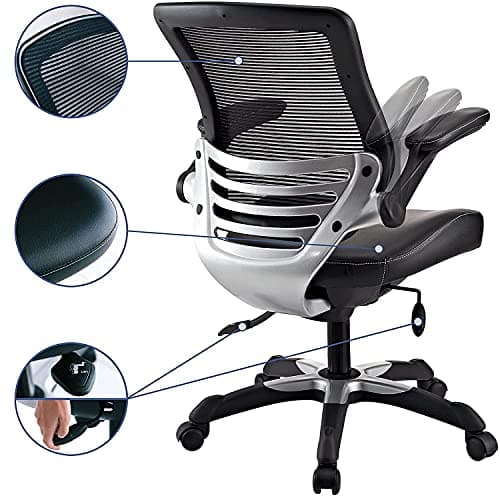 Modway Edge Mesh Back and White Vinyl Seat Office Chair With Flip-Up Arms - Computer Desks in Black 14