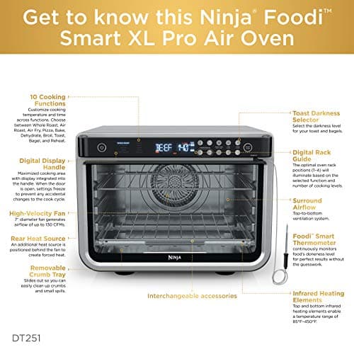 Ninja DT251 Foodi 10-in-1 Smart XL Air Fry Oven, Bake, Broil, Toast, Roast, Digital Toaster, Thermometer, True Surround Convection up to 450°F, includes 6 trays & Recipe Guide, Silver 9