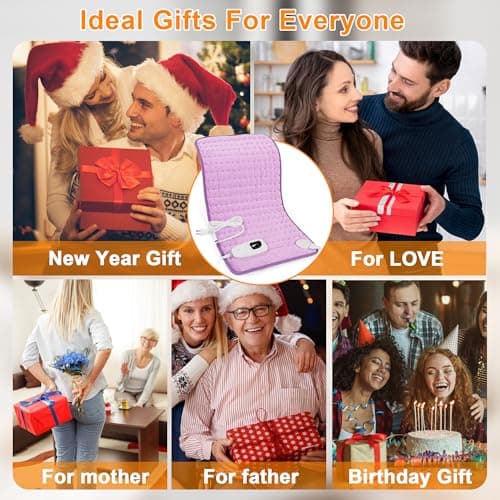 Deepsoon Heating Pad,Electric Heating Pads for Back,Neck,Abdomen,Moist Heating Pad for Shoulder,Knee,Arms,Legs,Dry/Moist Heat & Auto Shut Off,Christmas Gifts for Men and Women,Light Purple,24x12 Inch 7