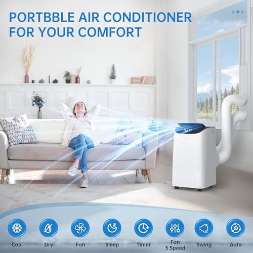 16000BTU Inverter Portable Air Conditioner Cools Up for Rooms 850 Sq. Ft, 3 in 1 Portable AC Unit with Dehumidifier Fan 24H Timer Sleep Mode Function for Large Room Office Temporary Space 9