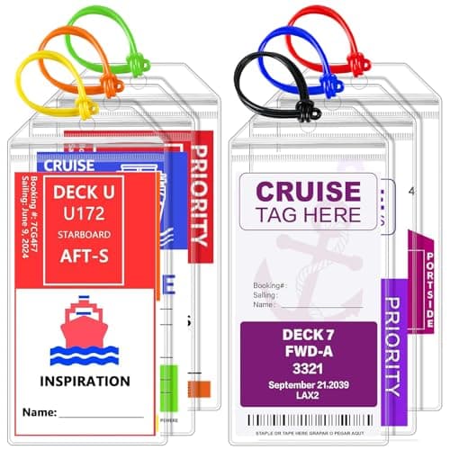 UliraGad 6 Pack Cruise Luggage Tag Holder – Durable Waterproof Luggage Tags for Cruise Ships with Zip Seal – Cruise Essentials Tags Holder – Clear Transparent (6-Pack)